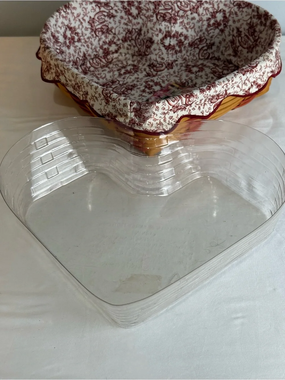 Longaberger 1999 Heart Basket Set w Liner Protector Love Treasures USA